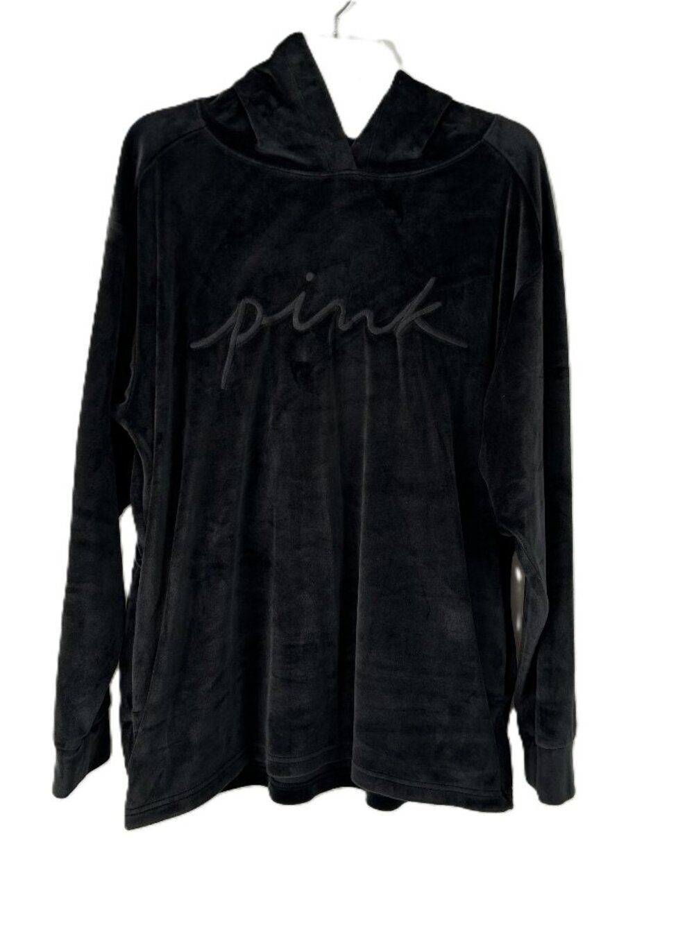 0401 Pink Victoria's Secret Velour Hoodie Embroidered Dark Gray L